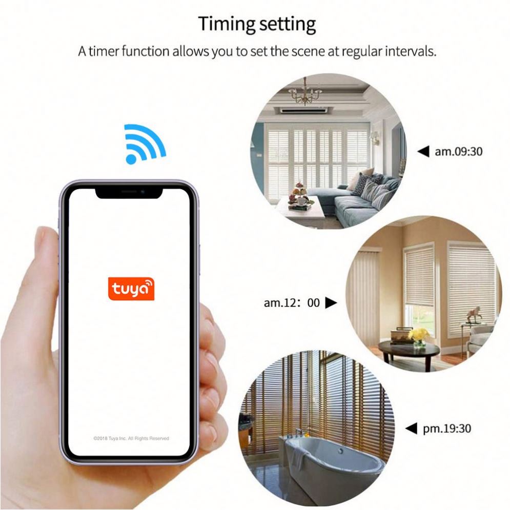 Smart home with smart curtain motor - use the timer function to set when to close and open the curtains.